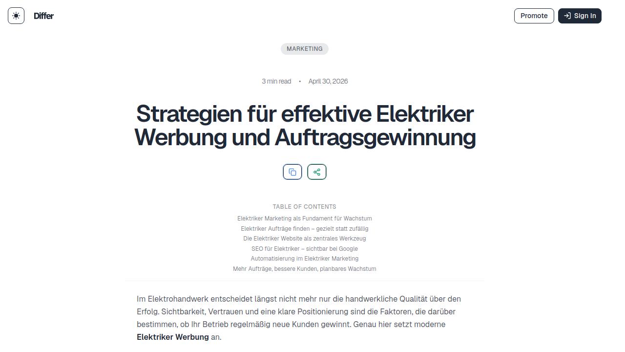 Elektriker Werbung: Aufträge gezielt gewinnen | Differ